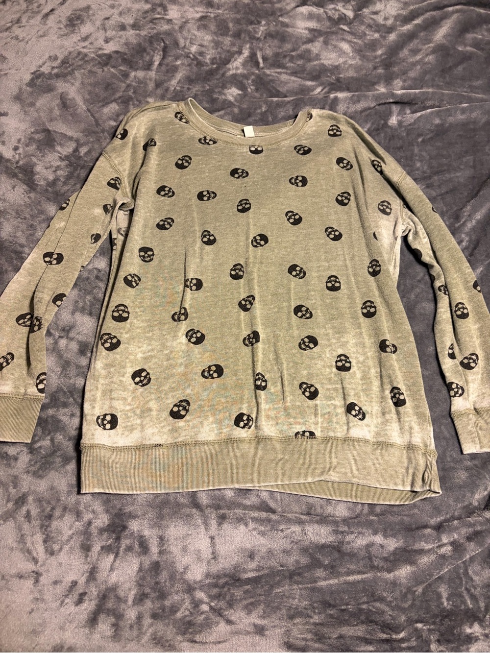 Cato Olive Green Crewneck Sweatshirt with Black Skull Motif
